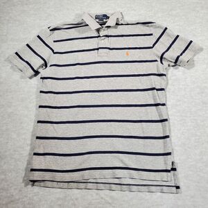 Polo Ralph Lauren Shirt Mens XL Gray Striped Golf Performance High Low Slit